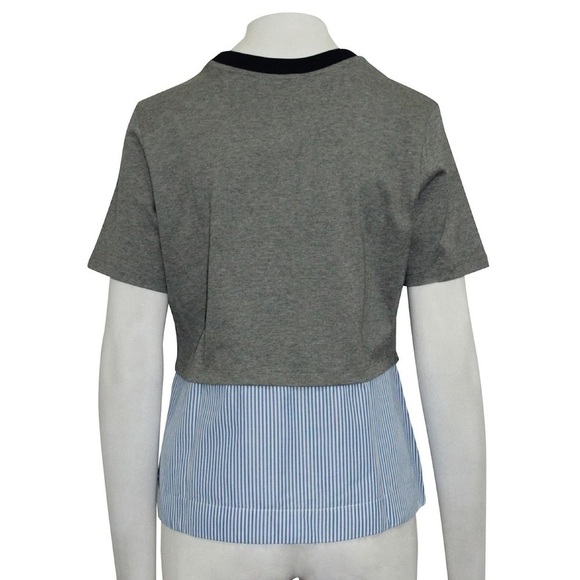 Carven Grey T-shirt Blouse Two In One with Pinstripe Flared Hem Dressy Casual XS - Picture 3 of 8